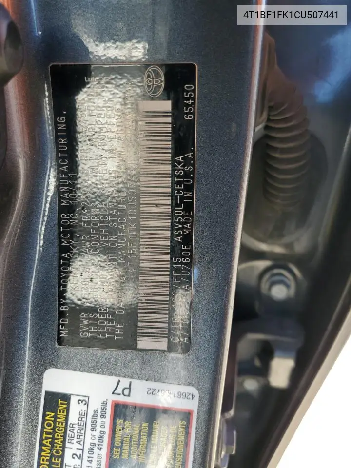 4T1BF1FK1CU507441 2012 Toyota Camry Base