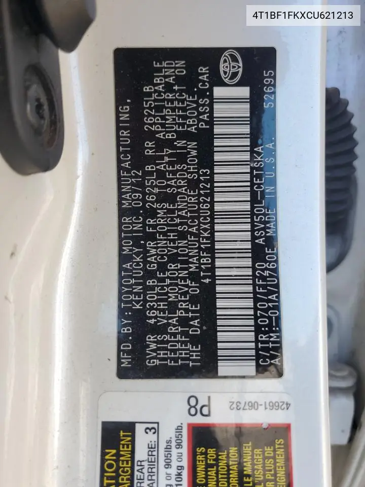 4T1BF1FKXCU621213 2012 Toyota Camry Base