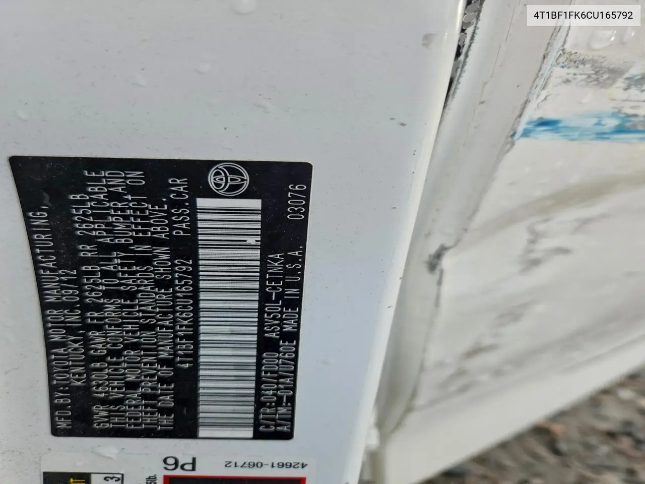 4T1BF1FK6CU165792 2012 Toyota Camry Base