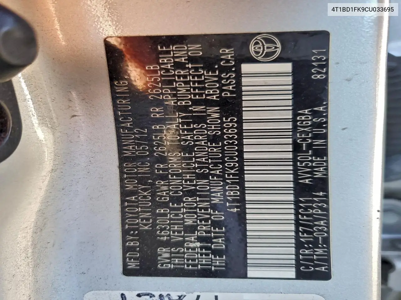 4T1BD1FK9CU033695 2012 Toyota Camry Hybrid