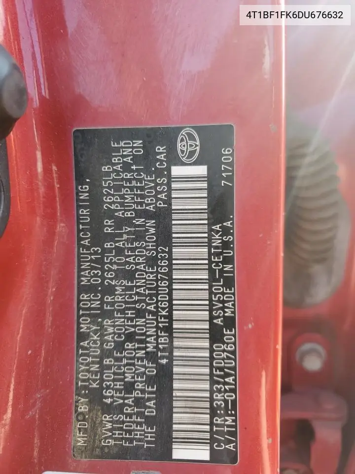 4T1BF1FK6DU676632 2013 Toyota Camry L