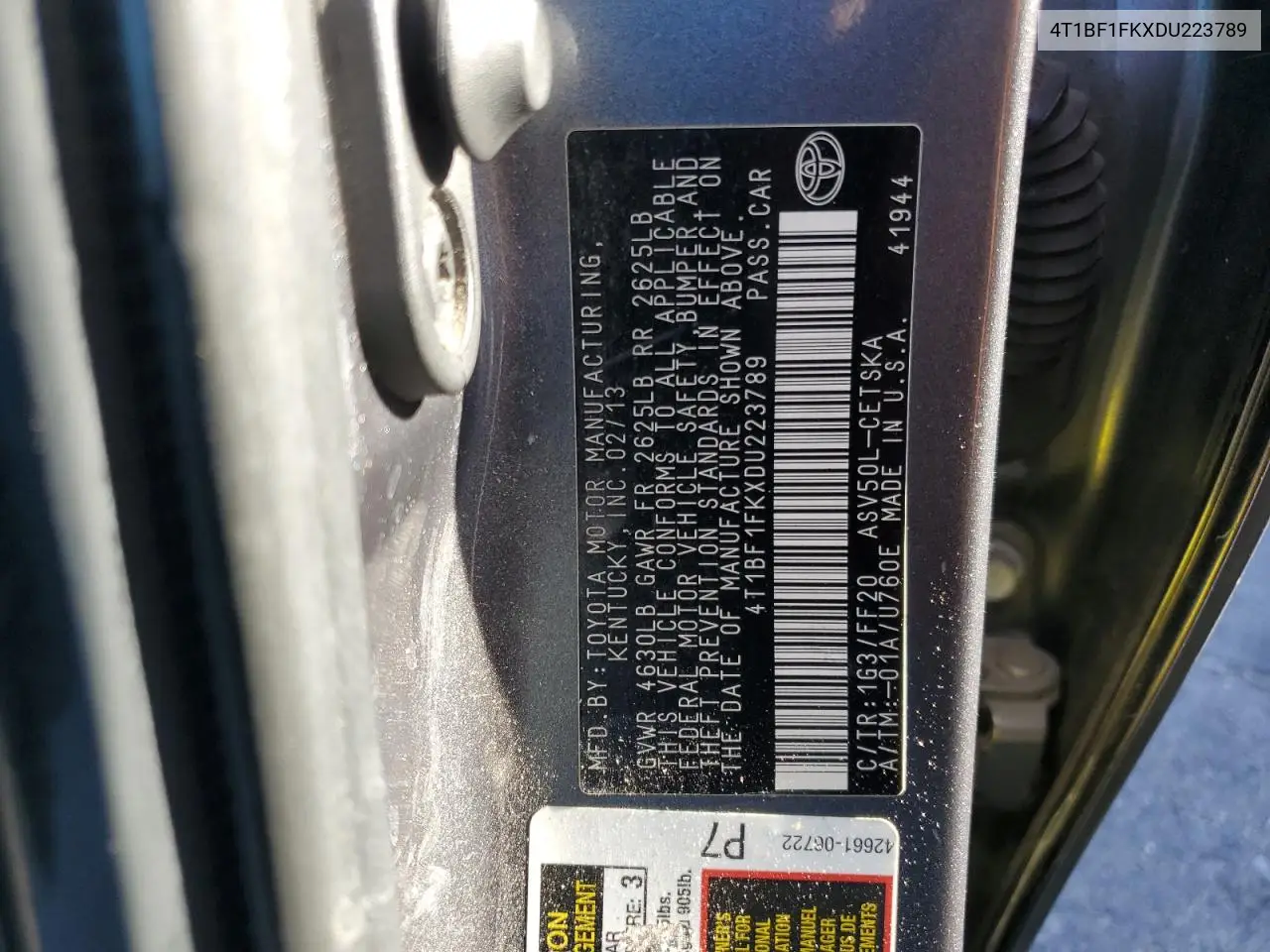 4T1BF1FKXDU223789 2013 Toyota Camry L