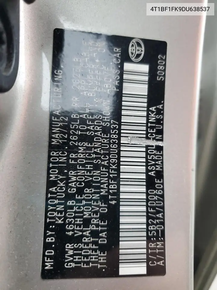 4T1BF1FK9DU638537 2013 Toyota Camry L