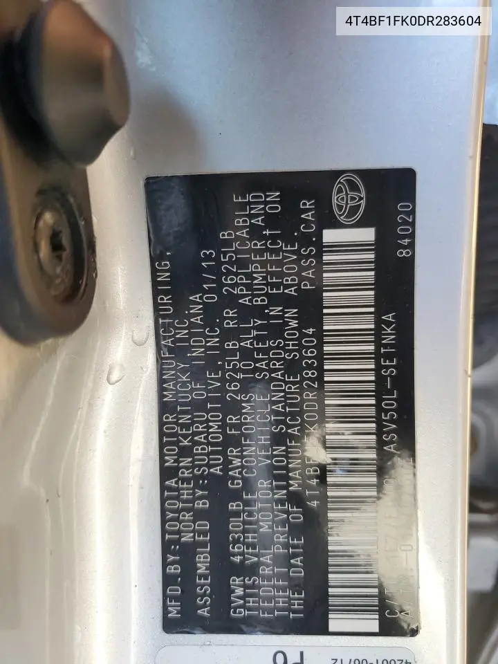 4T4BF1FK0DR283604 2013 Toyota Camry L