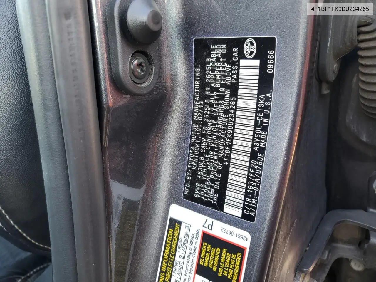 4T1BF1FK9DU234265 2013 Toyota Camry L