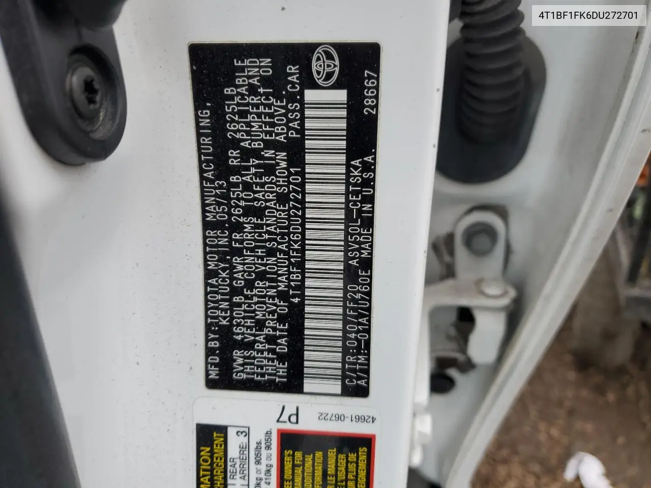 4T1BF1FK6DU272701 2013 Toyota Camry L