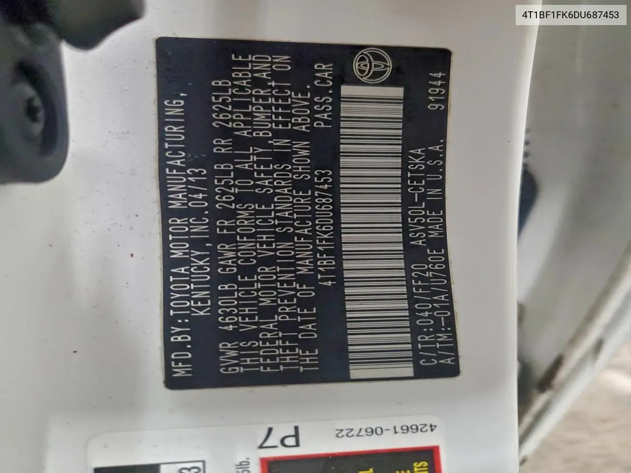4T1BF1FK6DU687453 2013 Toyota Camry L
