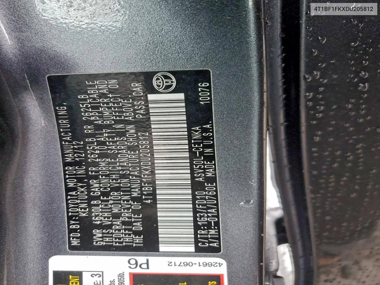 4T1BF1FKXDU205812 2013 Toyota Camry L