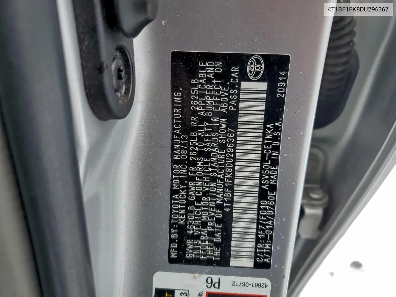 4T1BF1FK8DU296367 2013 Toyota Camry L