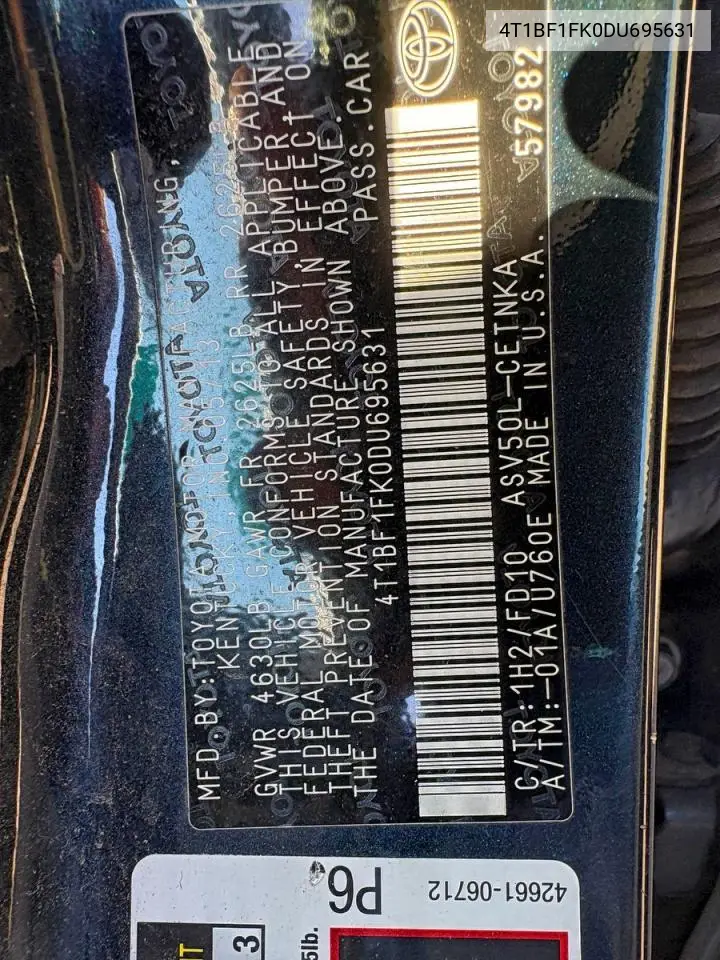 4T1BF1FK0DU695631 2013 Toyota Camry L