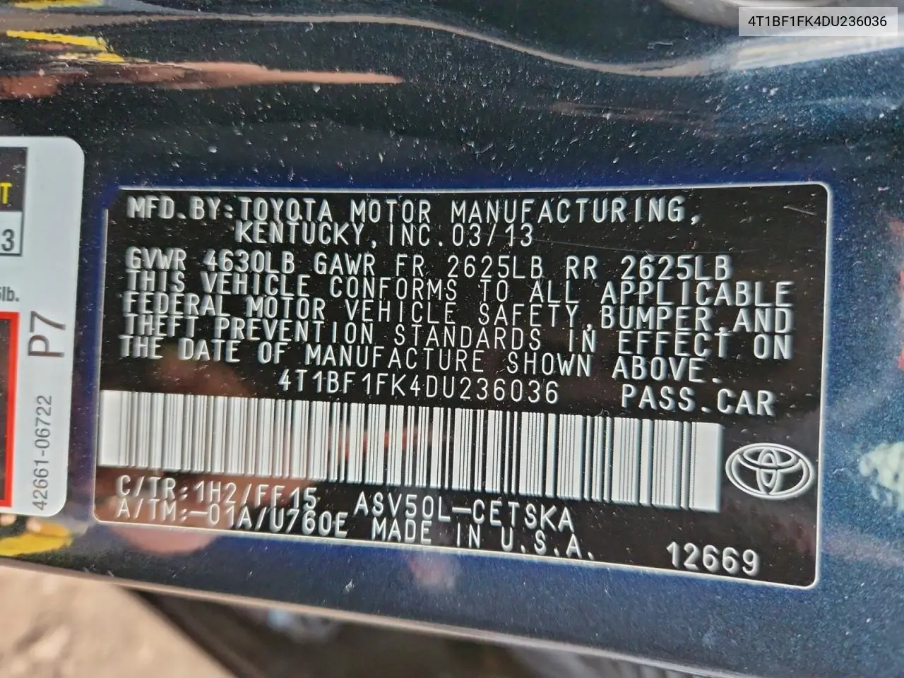 4T1BF1FK4DU236036 2013 Toyota Camry L