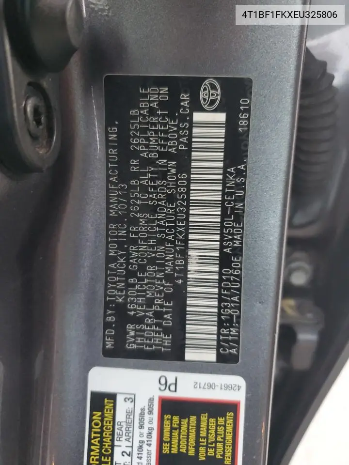 4T1BF1FKXEU325806 2014 Toyota Camry L