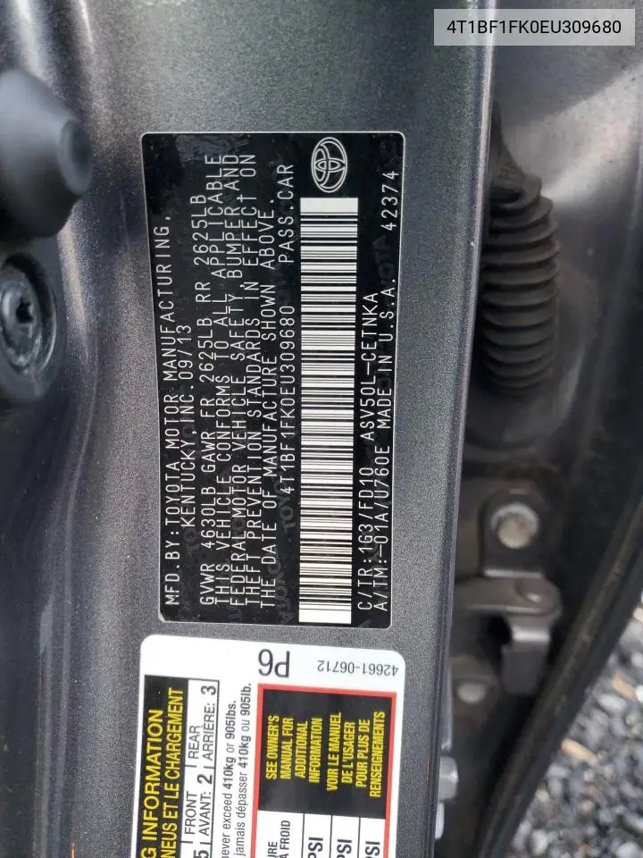4T1BF1FK0EU309680 2014 Toyota Camry L