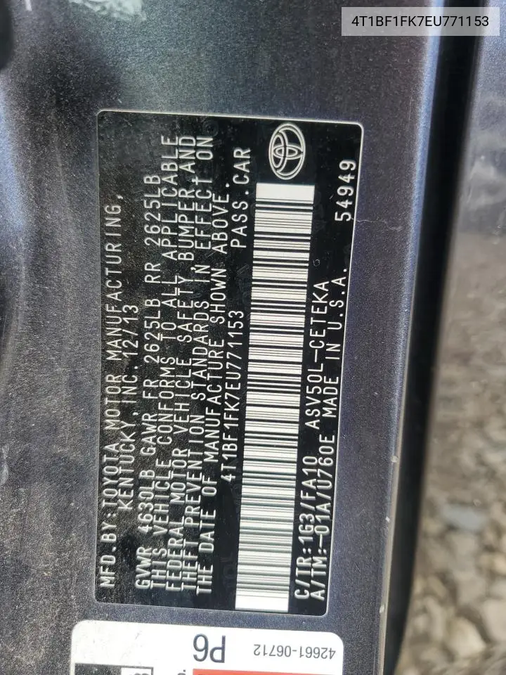 4T1BF1FK7EU771153 2014 Toyota Camry L