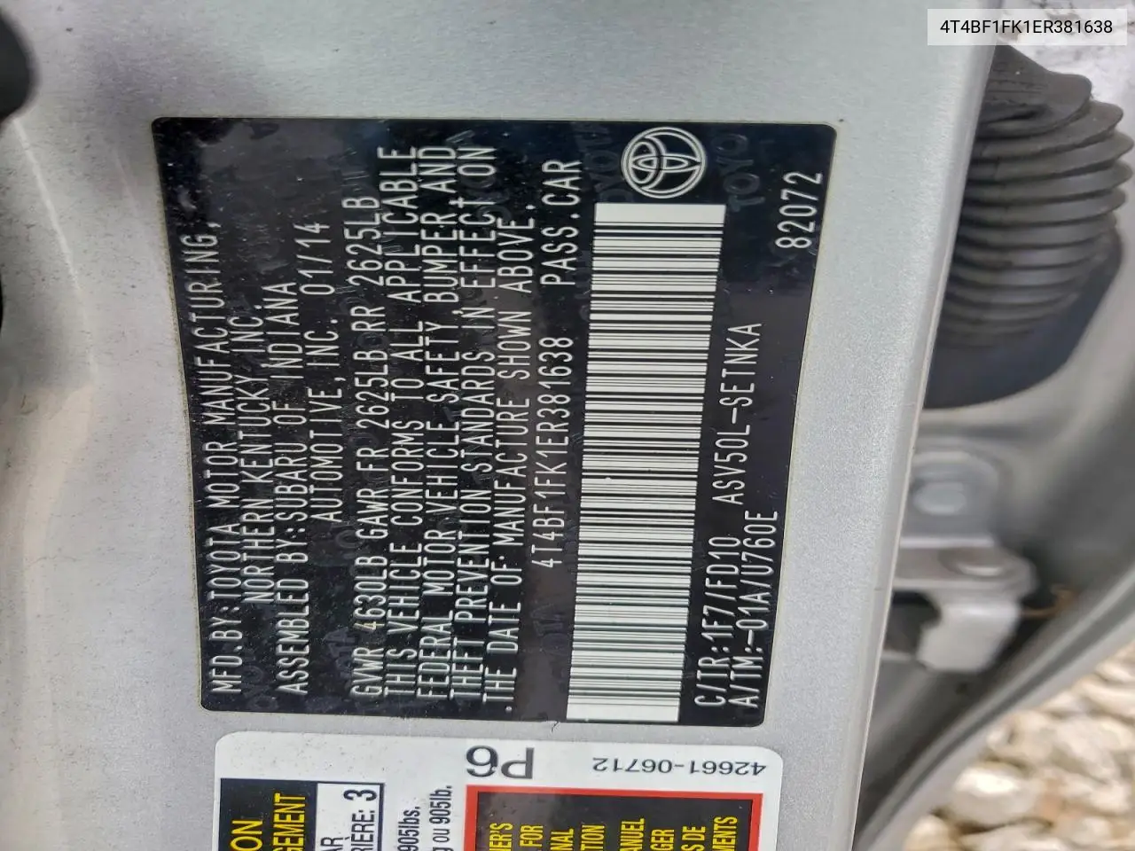 4T4BF1FK1ER381638 2014 Toyota Camry L