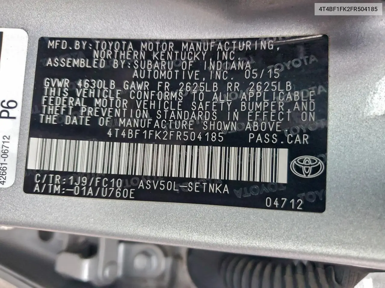 4T4BF1FK2FR504185 2015 Toyota Camry Le