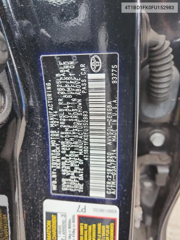 4T1BD1FK0FU152983 2015 Toyota Camry Hybrid