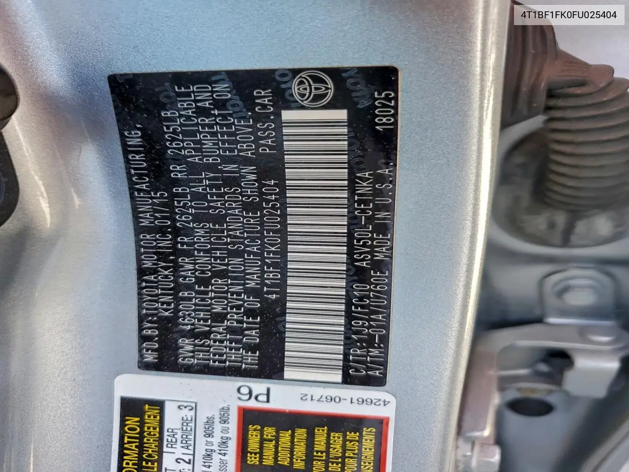 4T1BF1FK0FU025404 2015 Toyota Camry Le