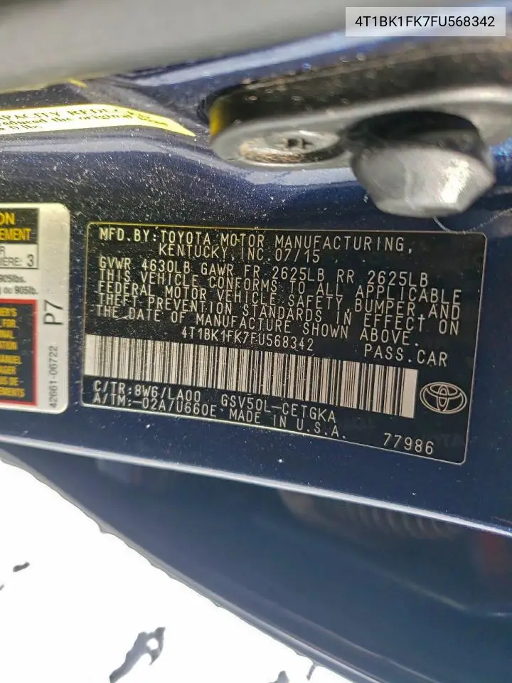 4T1BK1FK7FU568342 2015 Toyota Camry Xse
