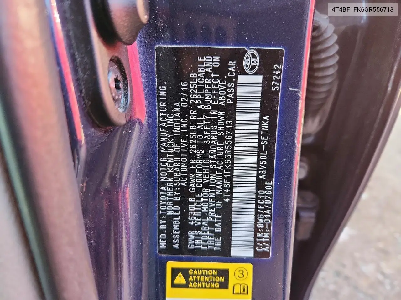4T4BF1FK6GR556713 2016 Toyota Camry Le
