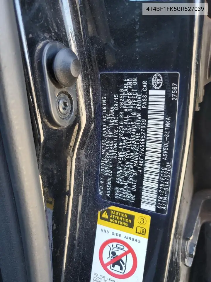 4T4BF1FK5GR527039 2016 Toyota Camry Le