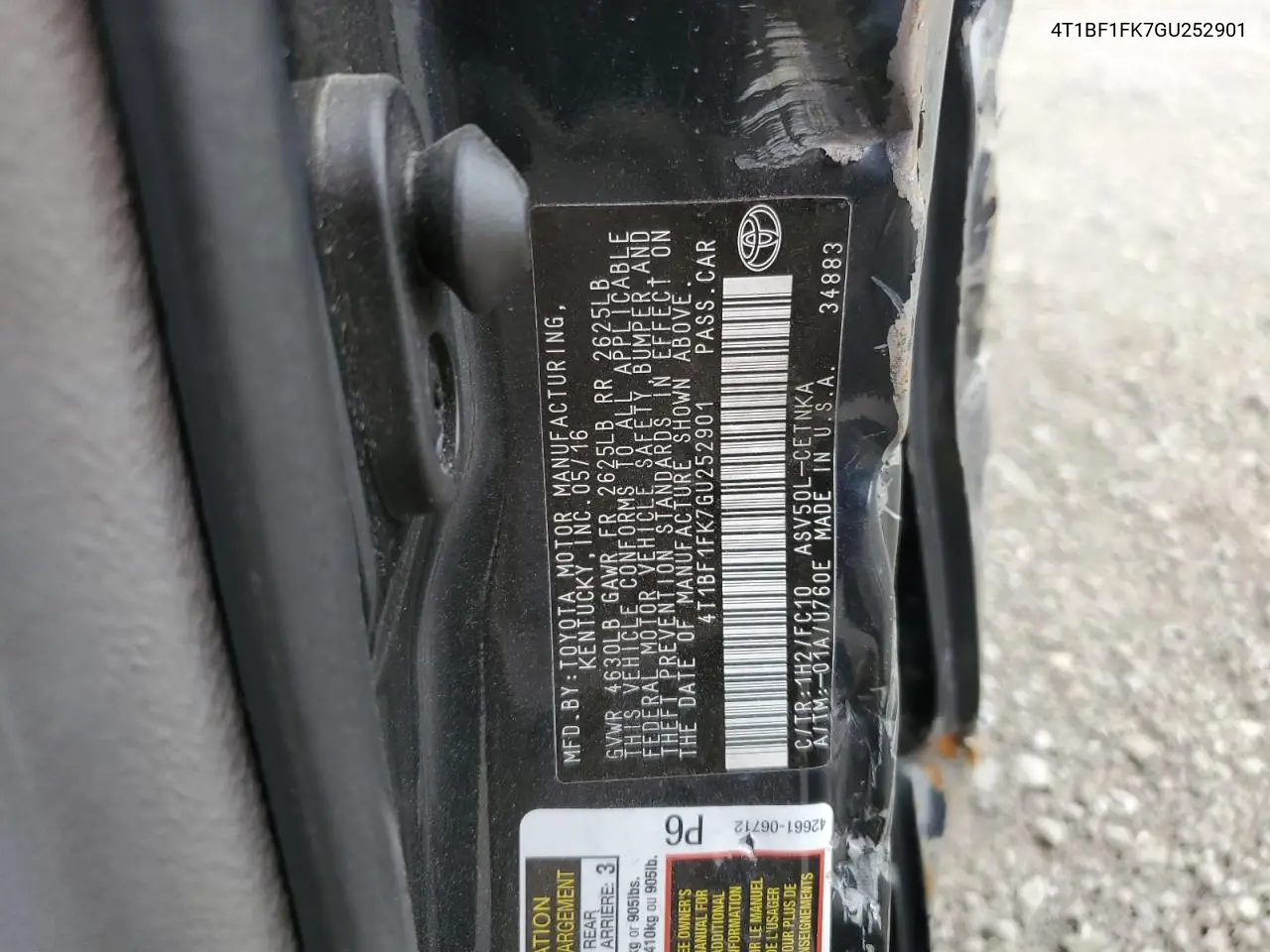 4T1BF1FK7GU252901 2016 Toyota Camry Le