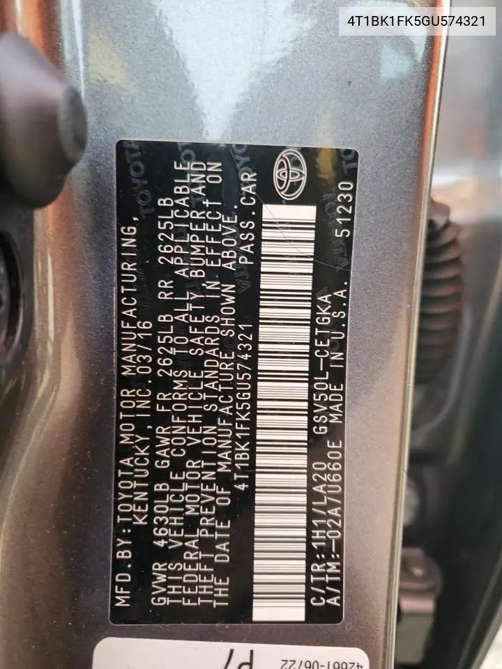 4T1BK1FK5GU574321 2016 Toyota Camry Xse