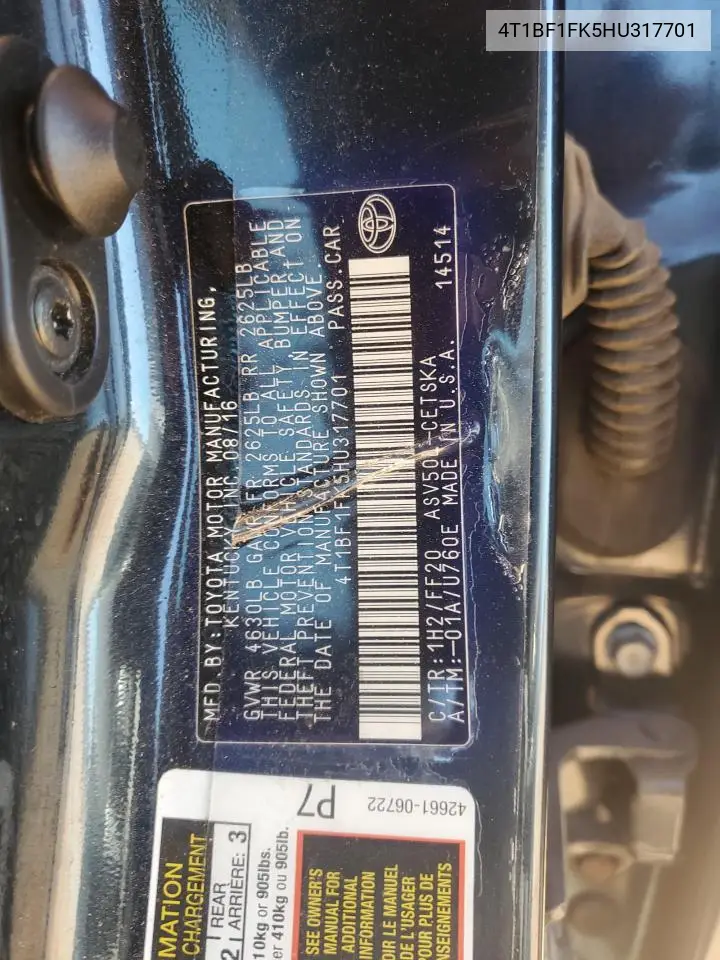 4T1BF1FK5HU317701 2017 Toyota Camry Le