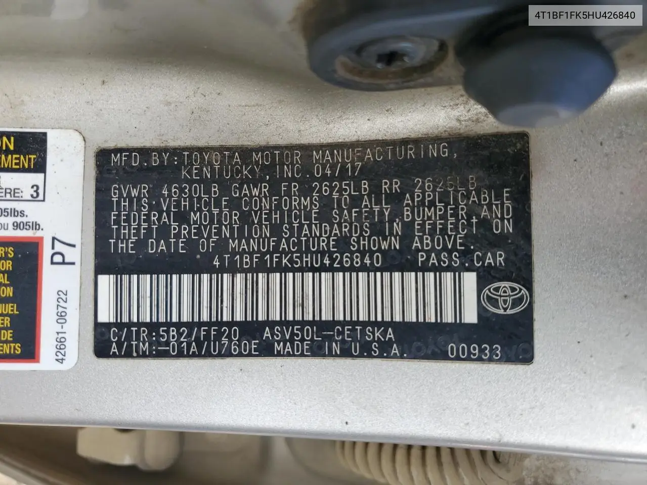 4T1BF1FK5HU426840 2017 Toyota Camry Le