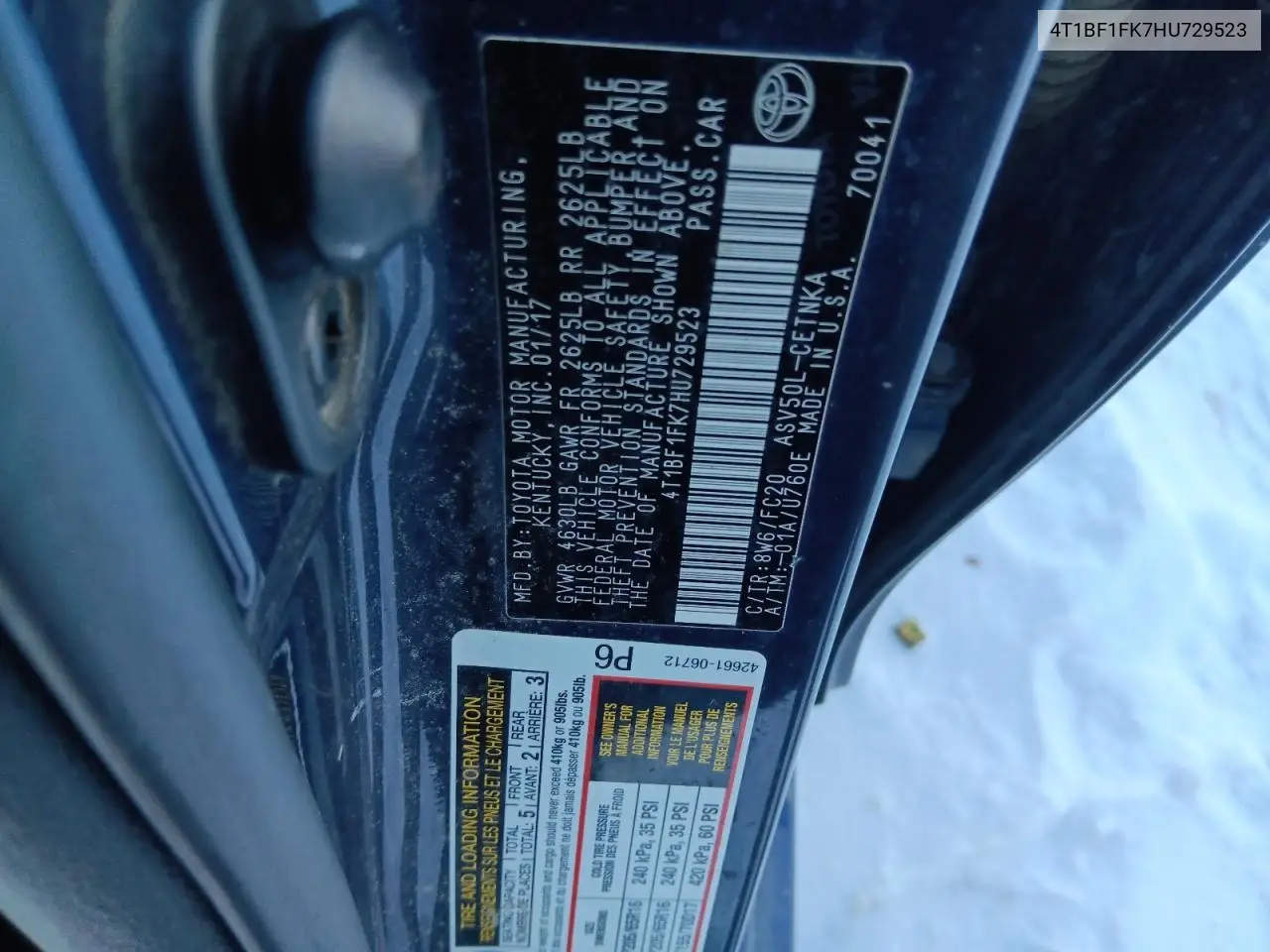 4T1BF1FK7HU729523 2017 Toyota Camry Le