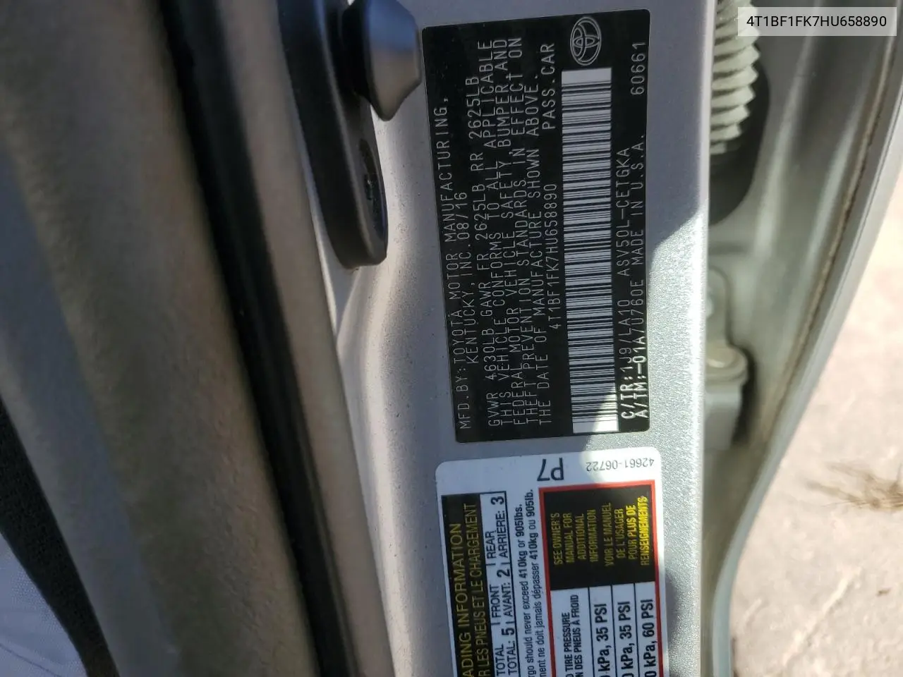 4T1BF1FK7HU658890 2017 Toyota Camry Le
