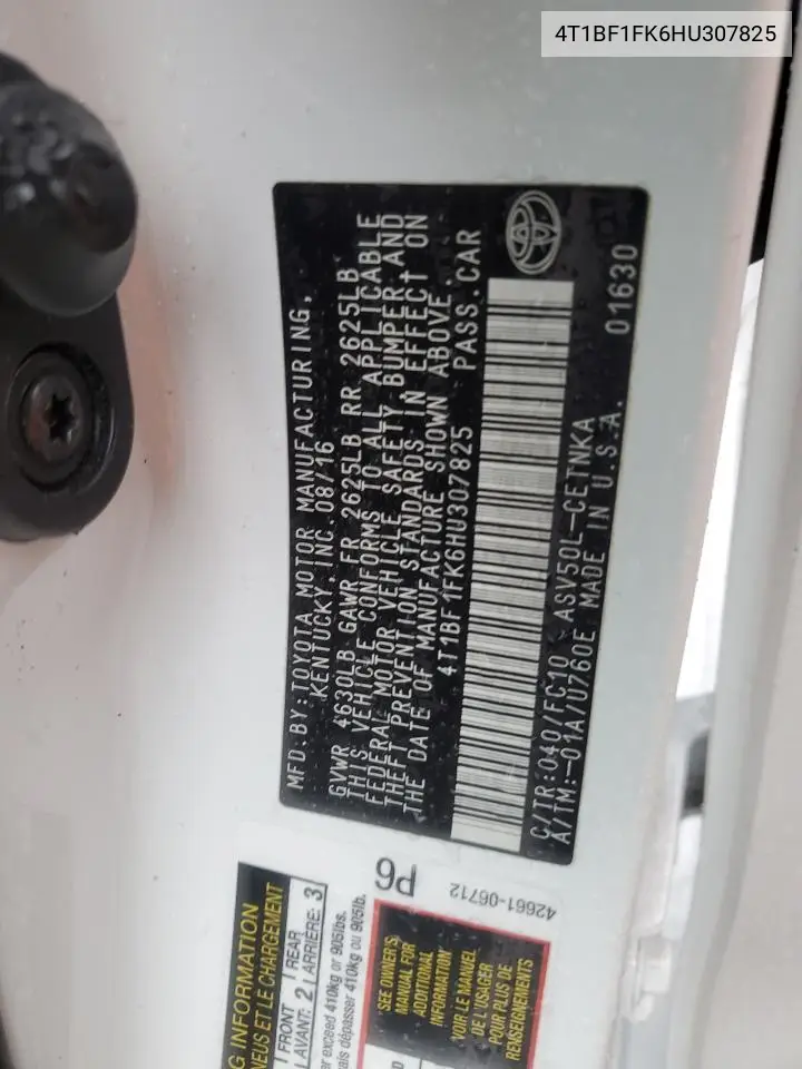 4T1BF1FK6HU307825 2017 Toyota Camry Le