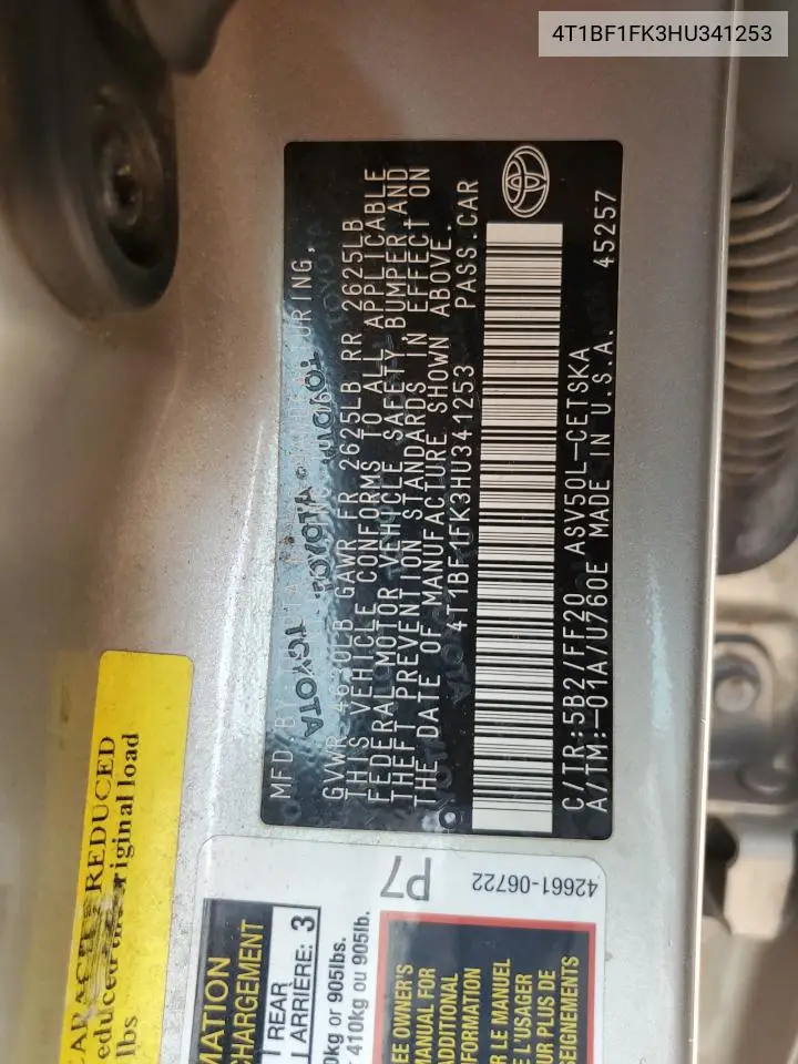 4T1BF1FK3HU341253 2017 Toyota Camry Le