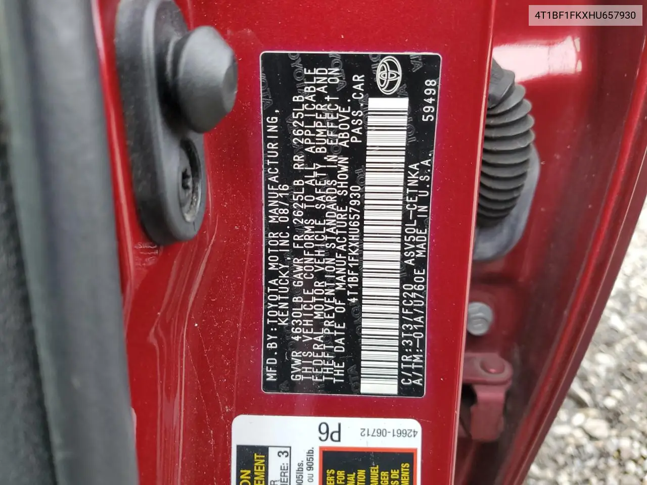 4T1BF1FKXHU657930 2017 Toyota Camry Le