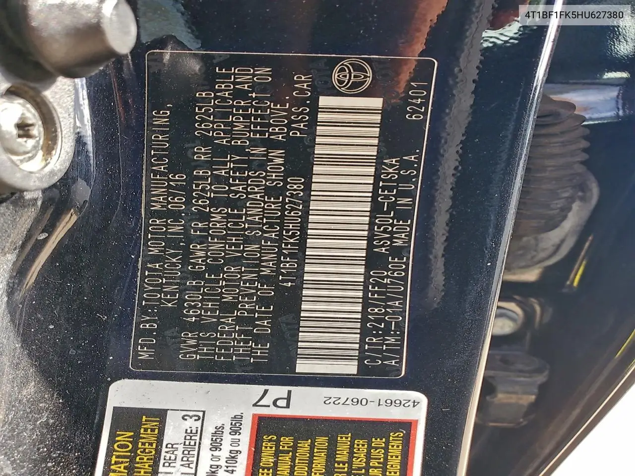 4T1BF1FK5HU627380 2017 Toyota Camry Le