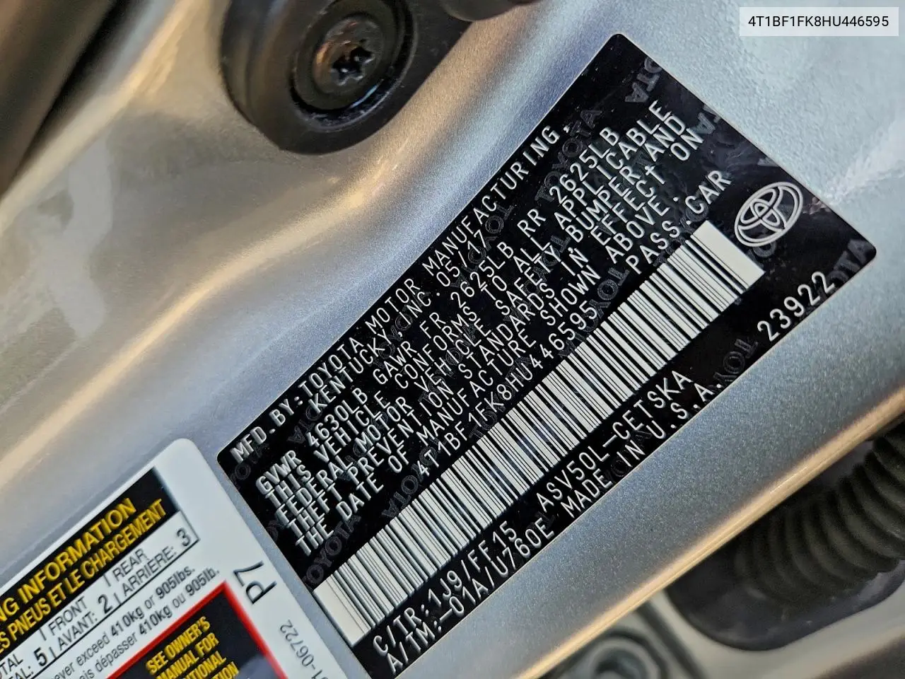 4T1BF1FK8HU446595 2017 Toyota Camry Le