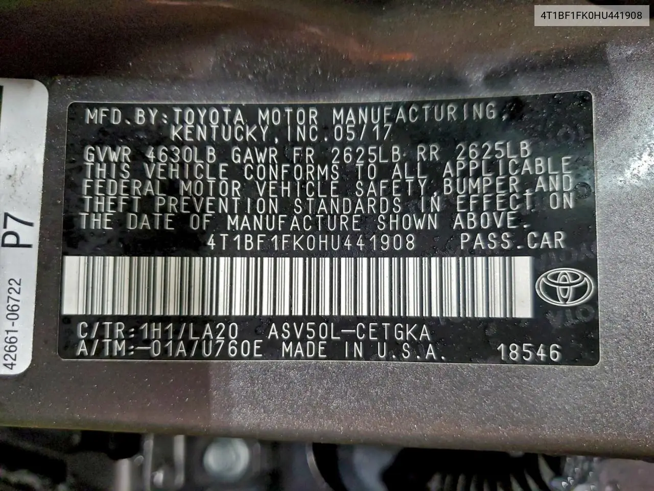 4T1BF1FK0HU441908 2017 Toyota Camry Le