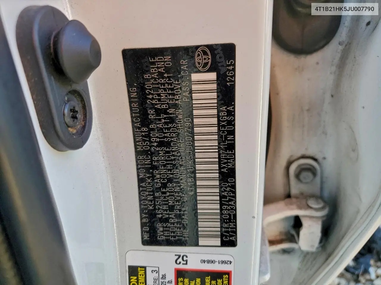 4T1B21HK5JU007790 2018 Toyota Camry Hybrid