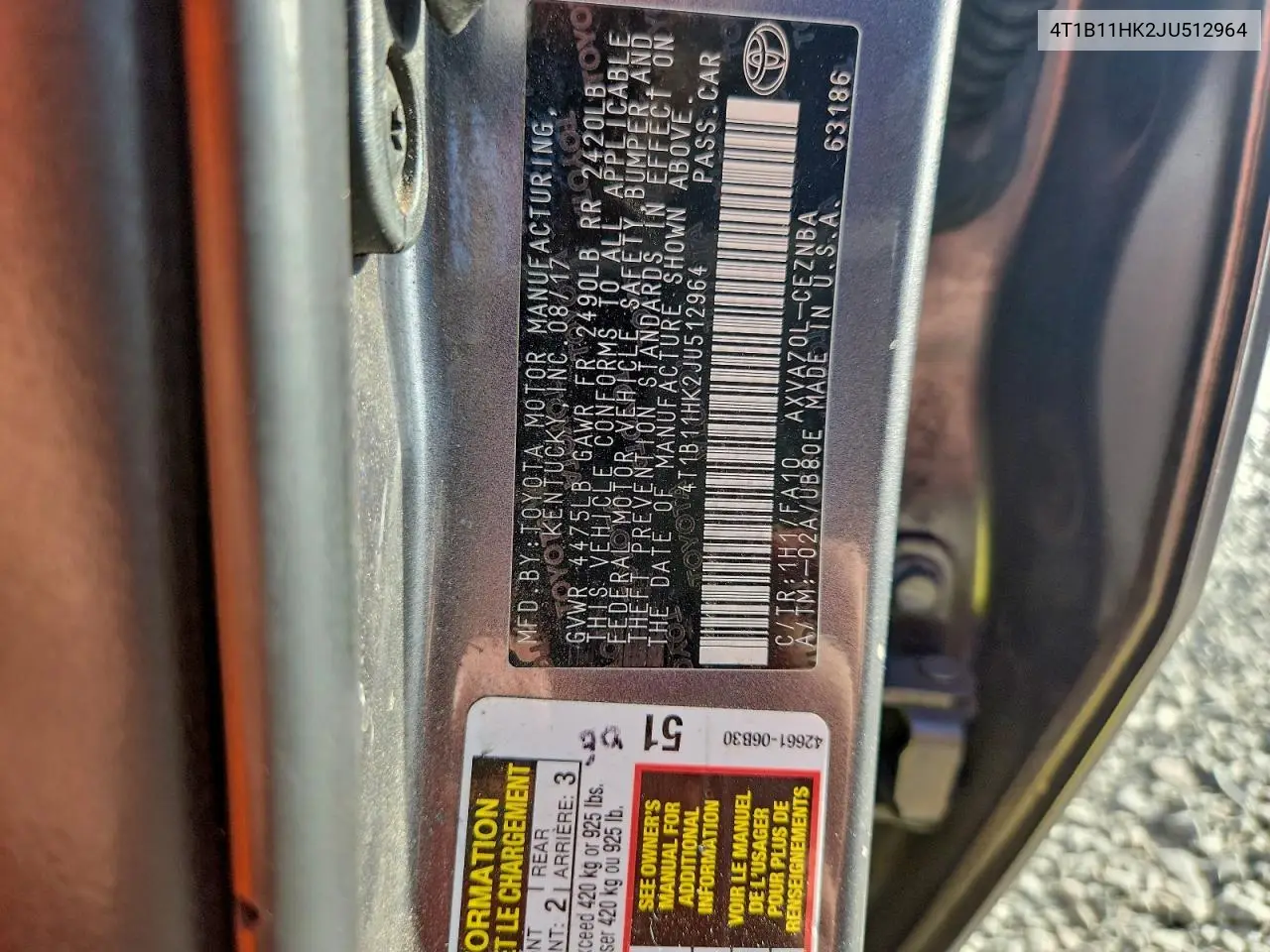 4T1B11HK2JU512964 2018 Toyota Camry L