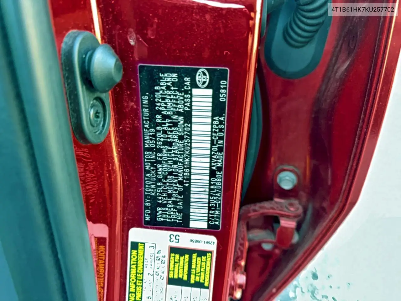 4T1B61HK7KU257702 2019 Toyota Camry Xse