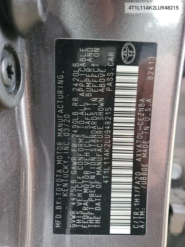 4T1L11AK2LU948215 2020 Toyota Camry Le