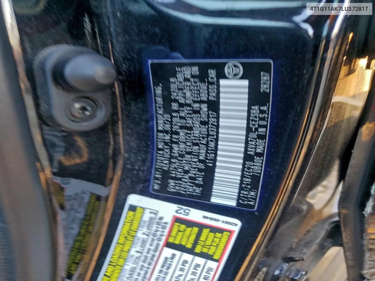 4T1G11AK7LU372817 2020 Toyota Camry Se