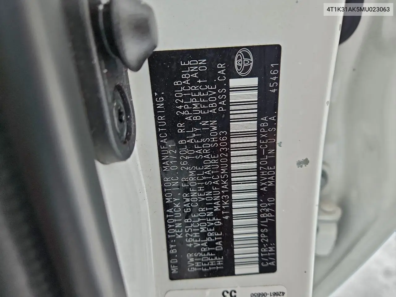 4T1K31AK5MU023063 2021 Toyota Camry Xse