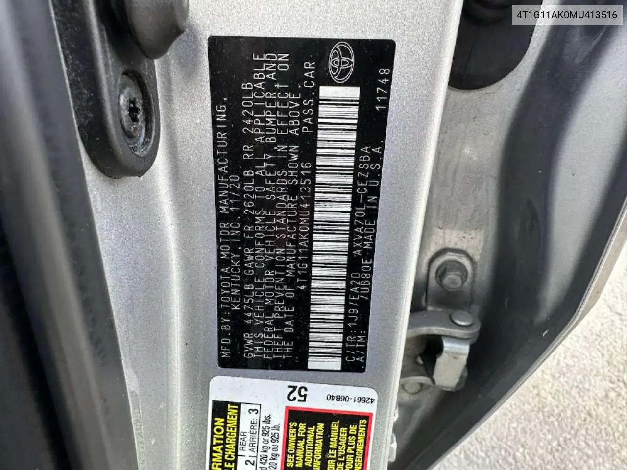 4T1G11AK0MU413516 2021 Toyota Camry Se