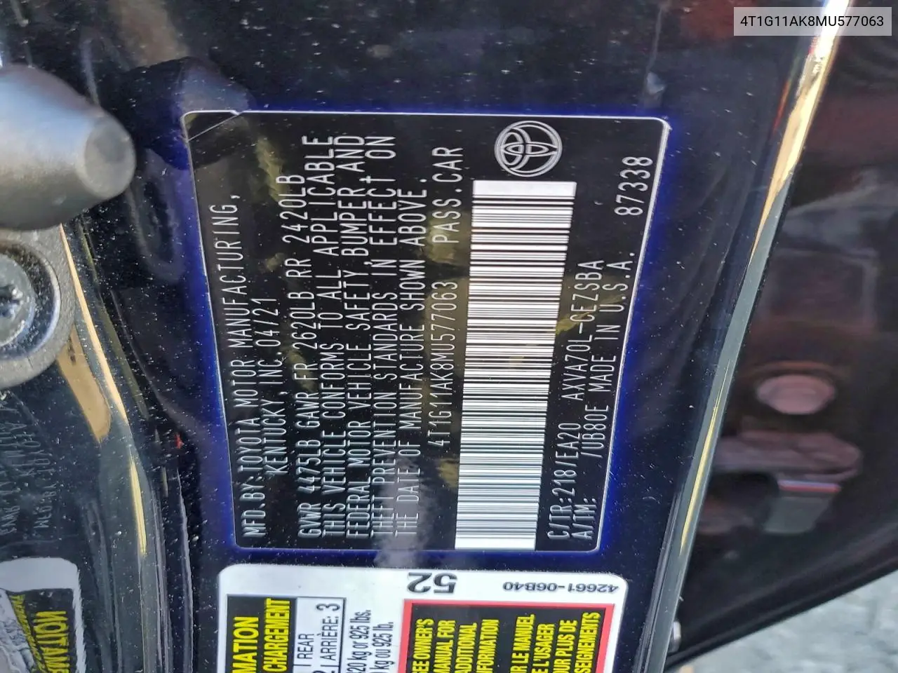 4T1G11AK8MU577063 2021 Toyota Camry Se