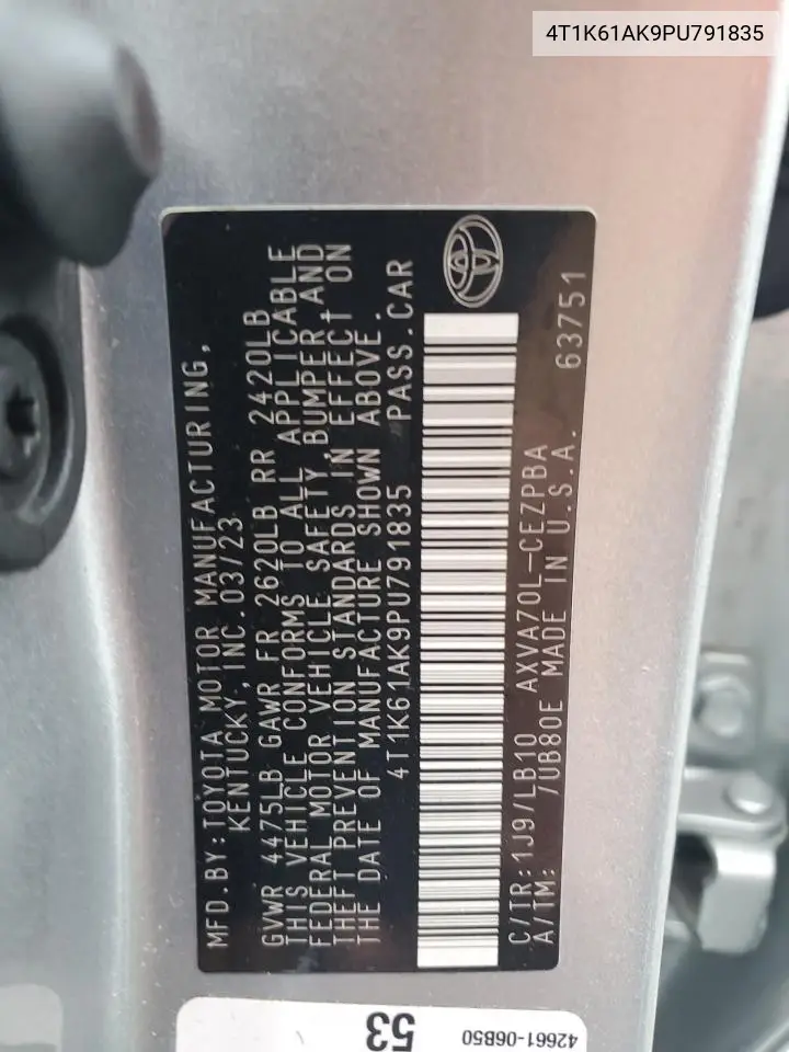 4T1K61AK9PU791835 2023 Toyota Camry Xse