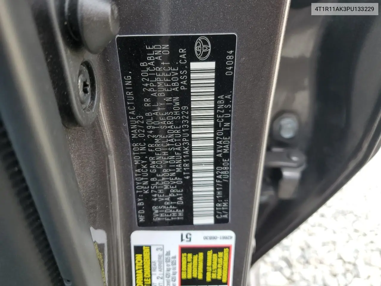 4T1R11AK3PU133229 2023 Toyota Camry Le