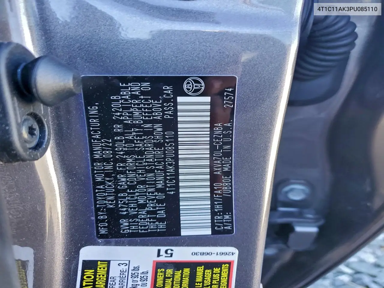 4T1C11AK3PU085110 2023 Toyota Camry Le