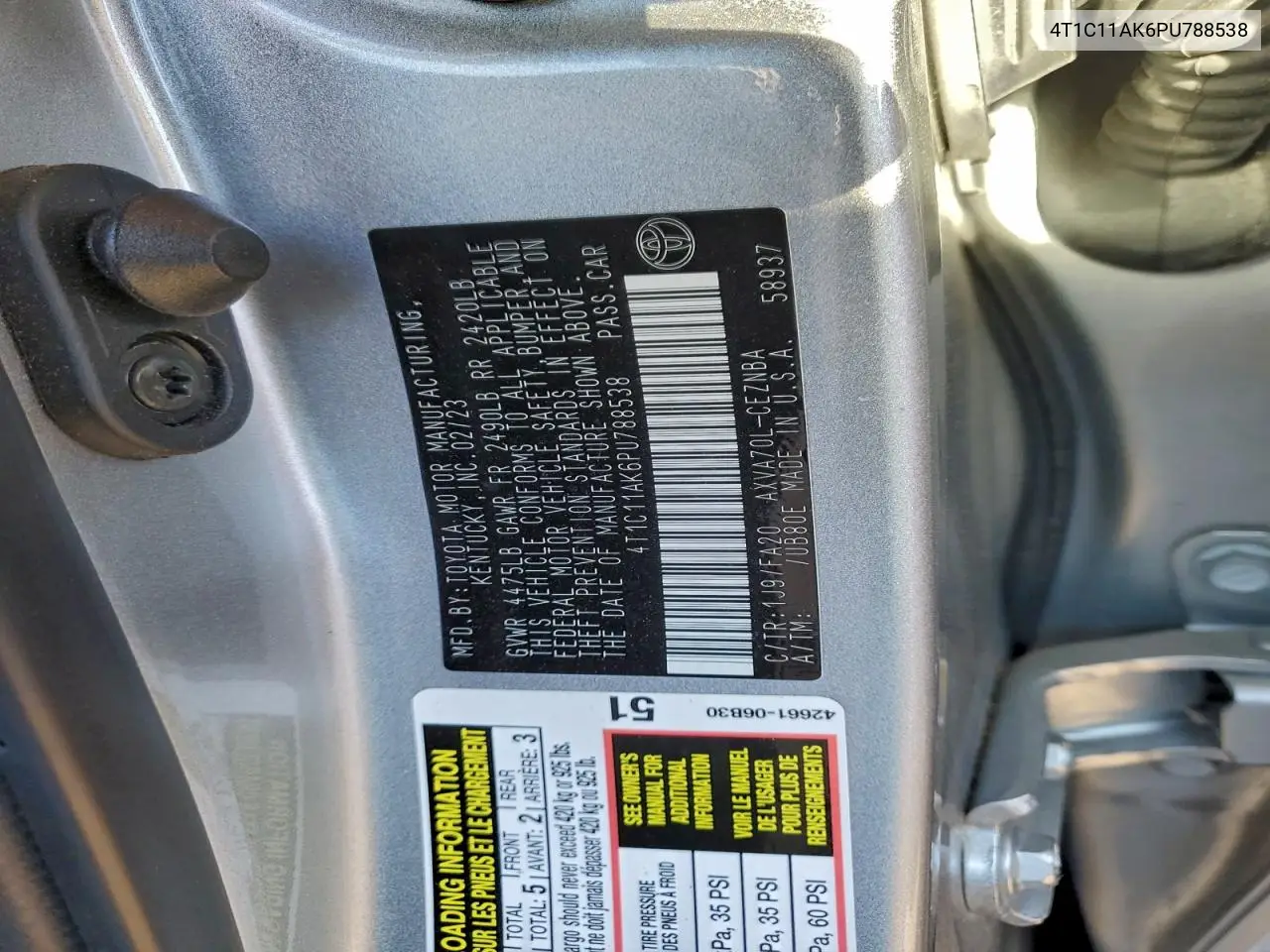 4T1C11AK6PU788538 2023 Toyota Camry Le
