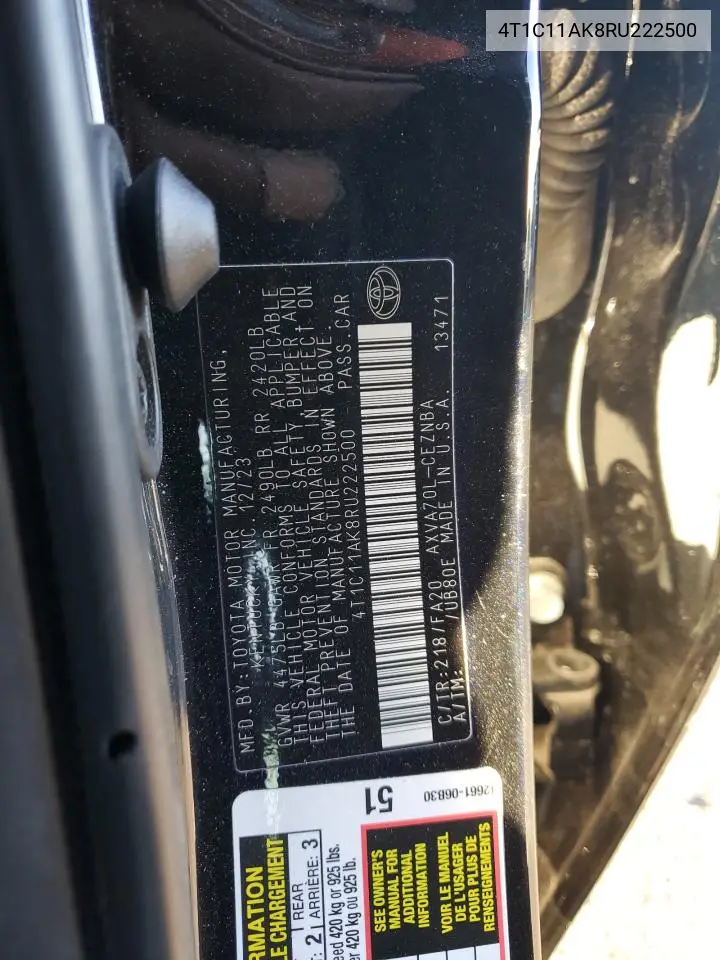 4T1C11AK8RU222500 2024 Toyota Camry Le